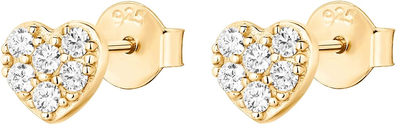 PAVOI 14K Gold Plated 925 Sterling Silver Stud Earrings for Women | Dainty Geometrical Bar Triangle Heart Earrings
