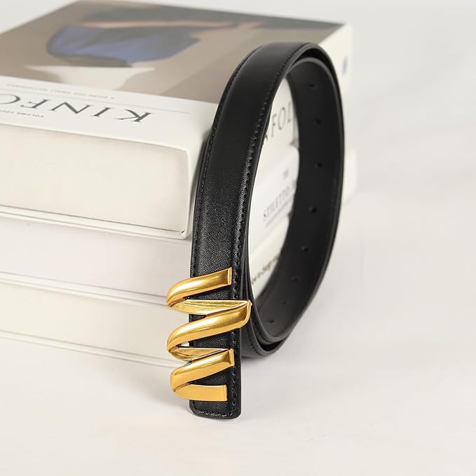 Women's Fashion Classic Metal Buckle Leather Belt with Jeans Dress