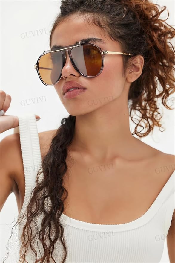 Oversized Aviator Sunglasses for Women Men 2026 70s Retro Gold Metal Sun Glasses Tangle Free Square Aviators