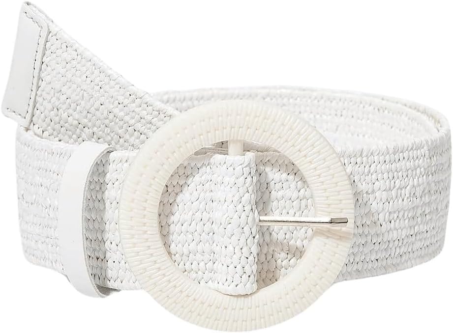 Verdusa Women's Western Belt Cowgirl Boho Straw Belts Round Buckle Elastic Waist Belt
