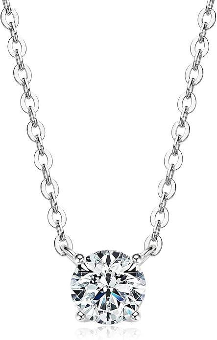 S925 Sterling Silver 0.5/1ct Single Diamond Necklace for Women, D-Color VVS1, Minimalist Round Diamond Collarbone Chain, Wonderful for a Daughter Christmas Gift