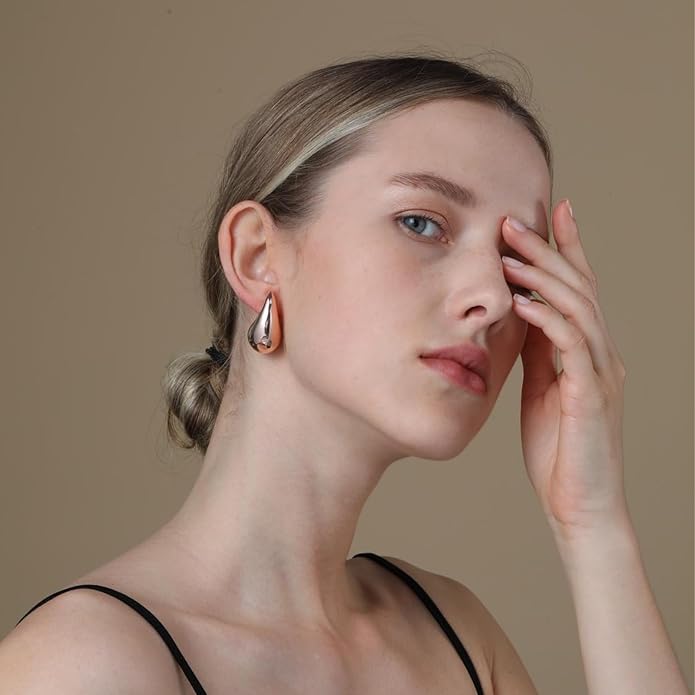 Apsvo Chunky 14K Gold Plated Hoop Earrings for Women, Lightweight Waterdrop Hollow Open Hoops, Hypoallergenic Dupes Earrings