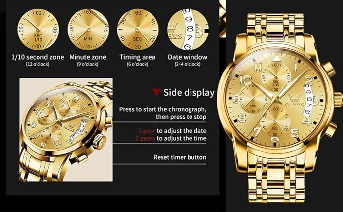 OLEVS Mens Watches Waterproof Stainless Steel Adjustable Bracelet Watch Quartz Analog Watch for Men Fashion Business Classic Mens's Wrist watch's Casual Watches Gold/Blue/Black/White/Face/Dial