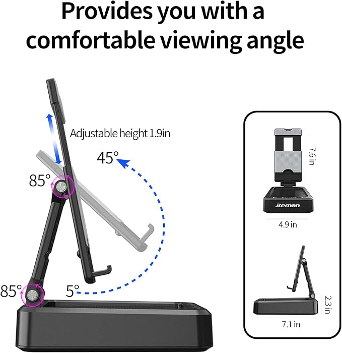 JTEMAN Tablet Stand Adjustable with Bluetooth Speakers,Kitchen Gadgets,Gifts for Women Men,Wireless Bluetooth Speaker Tablet Holder,Desk Mic Charging Sation Compatible with Phones and Tablet