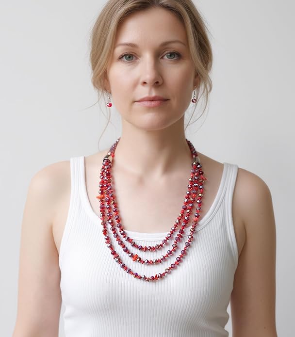 Layered Beaded Statement Necklace Multi Strand Crystal Beads Collar Necklace and Earring Sets for Women Fashion Costume Jewelry Set Gifts for Her