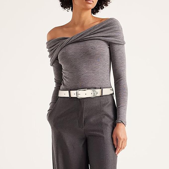 Women's Leather Belts with Gold Buckle Fashion Leather Waist Belt Elegant Ladies Belts for Jeans Dress & Casual Wear