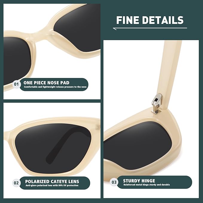 WOWSUN Small Cat Eye Sunglasses Womens Retro Narrow Trendy Polarized Sunglasses