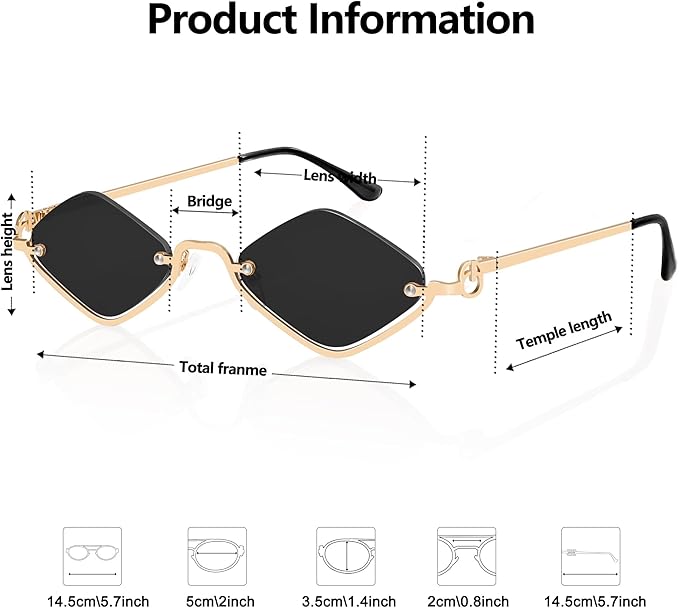 Retro Y2k Sunglasses for Women Men,Trendy Semi-Rimless Sun Glasses Irregular Narrow Gold Sunnies UV400