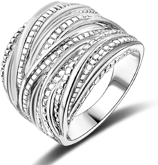 Mytys 2 Tone Intertwined Crossover Statement Ring Fashion Chunky Band Rings for Women Wide Index Finger Rings Costume Jewelry