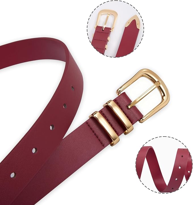 VATAN Women Leather Belt for Jeans Dresses Pants Fashion Ladies Casual Waist Belt with Gold Buckle