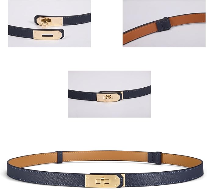 Skinny Leather Belts for Women with Adjustable Silver Turn-Lock Buckle for Dresses Jeans and Pants