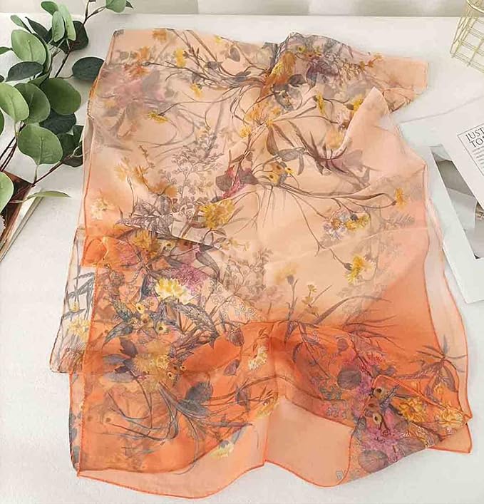 Pokeedioty Scarfs for Women Lightweight Scarves Elegant Floral Pattern Sheer Scarfs Shawls Wraps