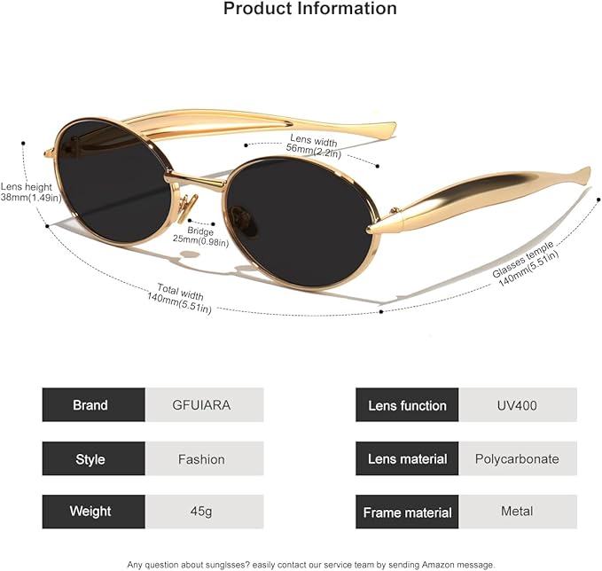 Retro Oval Sunglasses for Women Men - Classic 90s Vintage Trendy Shades with UV400 Protection, Gold Metal Frame