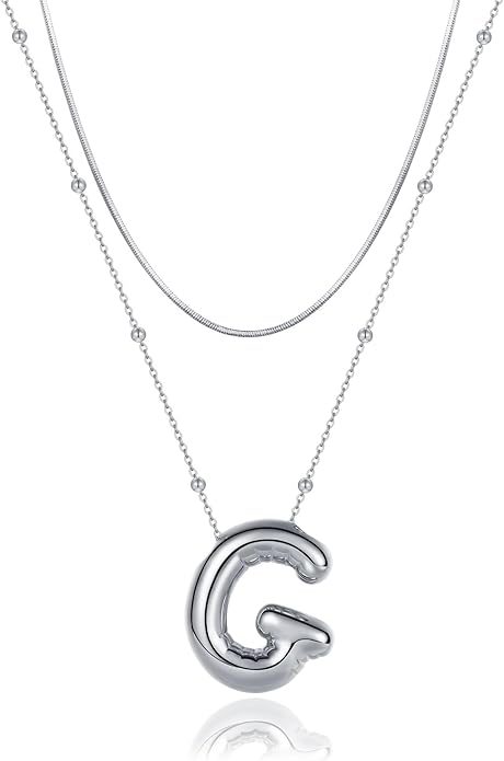 LUCA SMITH Initial Necklaces for Women, Dainty Balloon Bubble Letter, Name Letter Alphabet Pendant Layered Choker Chain Jewelry Gift