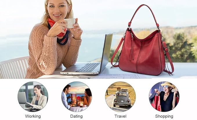 Realer Hobo Crossbody Bags for Women Designer Faux Leather Hobo Handbags Retro Large Size Shoulder Bag Bucket Purse