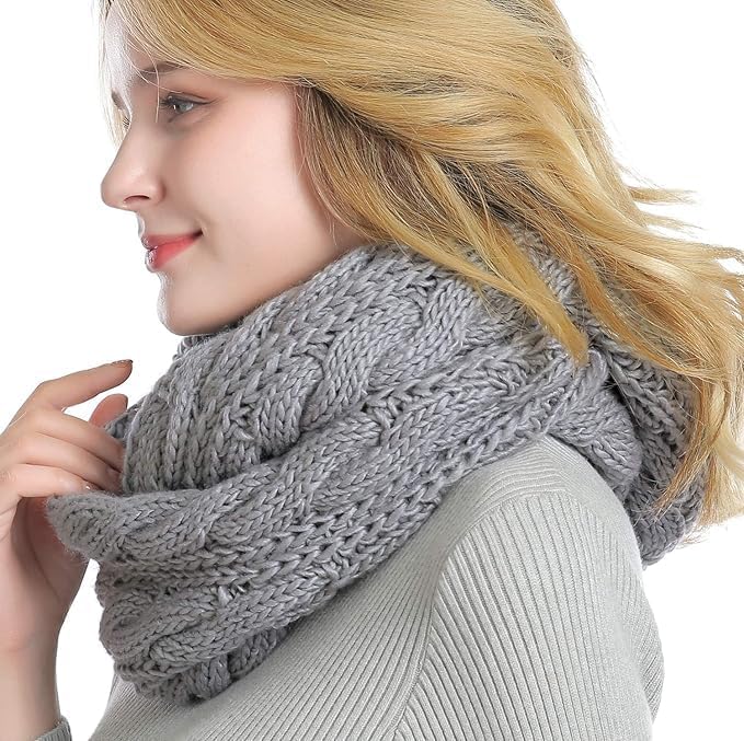 QUEENFUR Winter Women Thick Cable Knit Ribbed Infinity Circle Loop Scarf