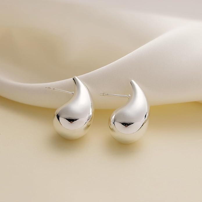 Apsvo Chunky 14K Gold Plated Hoop Earrings for Women, Lightweight Waterdrop Hollow Open Hoops, Hypoallergenic Dupes Earrings