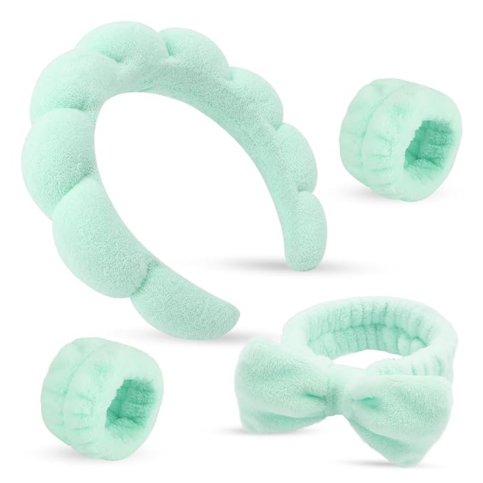 Spa Headband & Wristband Set，Makeup & Skincare Headbands for Washing Face，Face Wash Head band for Women，Hair Accessories for Women，Cute Hair Band for Girls 4 Pcs