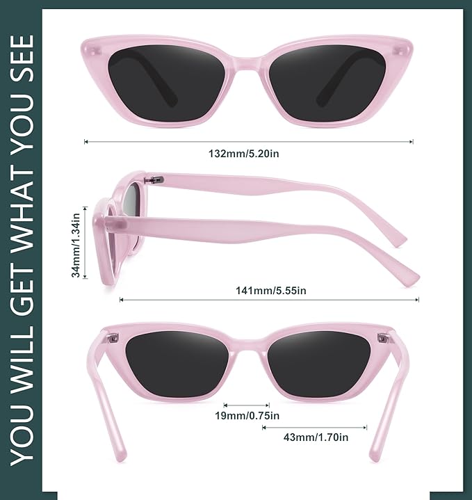 WOWSUN Small Cat Eye Sunglasses Womens Retro Narrow Trendy Polarized Sunglasses