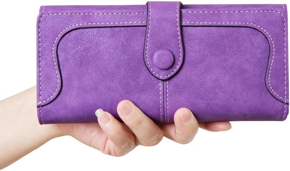 Women's Vegan Leather 17 Card Slots Card Holder Long Big Bifold Wallet