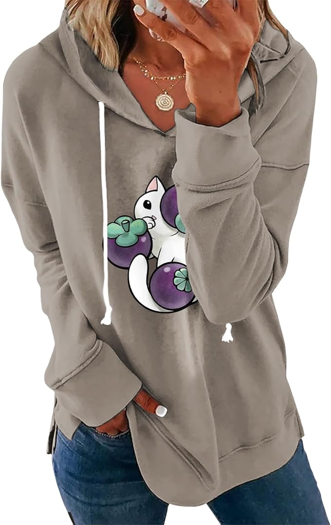 Womens Black Floral Print Hoodie Long Sleeve Cotton Blend Pullover Sweatshirt Loose Fit Casual Top For Everyday Wear