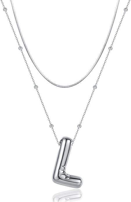 LUCA SMITH Initial Necklaces for Women, Dainty Balloon Bubble Letter, Name Letter Alphabet Pendant Layered Choker Chain Jewelry Gift