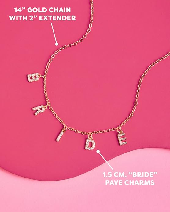 xo, Fetti Bride Pave Necklace, 14" Choker, Gold Charm Letter Cubic Zirconia Jewelry | Bachelorette Party Decorations, Bridesmaid Gift, Bridal Shower, Wedding