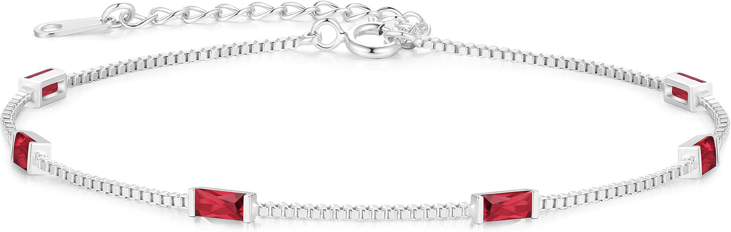 LOUISA SECRET Birthstone Bracelets for Women, 925 Sterling Silver Dainty Simple Women Charm Link Bracelet, Birthday Anniversary Christmas Jewelry Gifts for Women Wife Mom Her