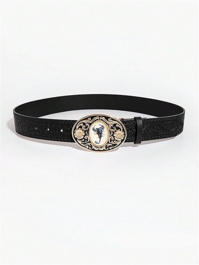 Women's Floral Embroidery Genuine Leather Belt Vintage Square Buckle