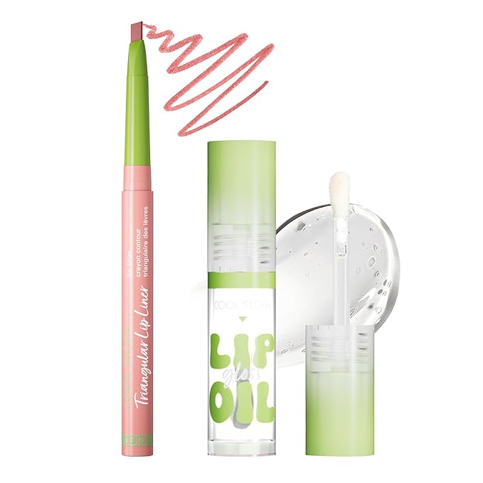 Pink Lip Liner White Lip Oil Gloss Click Clear Shimmer, Long Wear Makeup Fat Oil Set With Natural Oils for Nourishment, Moisturizing Lip Lipstick Gloss Liner Pencil Combo Set