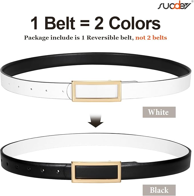 SUOSDEY Women Reversible Leather Belts for Jeans Pants Dresses Ladies Fashion Belts with Gold Buckle, 0.9" Width