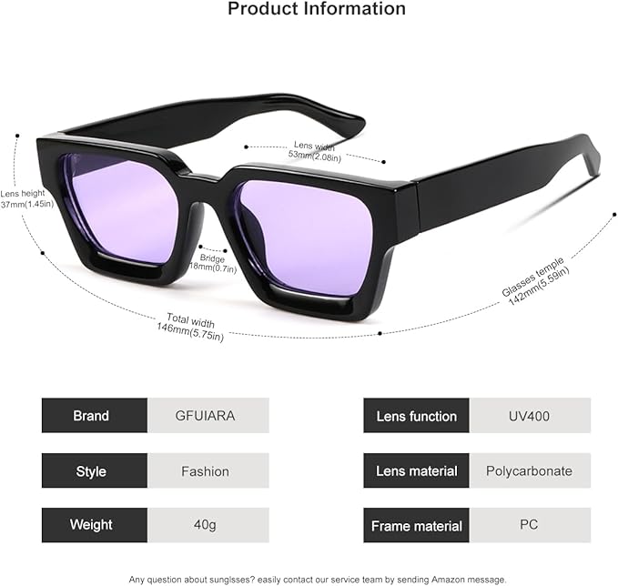 Trendy Square Sunglasses for Men Women Fashion Thick Rectangle Sun Glasses UV Protection Shades Designer Style