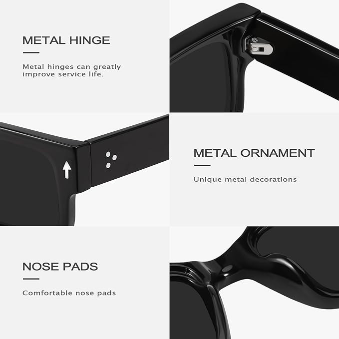 YDAOWKN Square Frame Sunglasses for Women Men Trendy Chunky Rectangle Sun Glasses Black Shades UV400 Protection