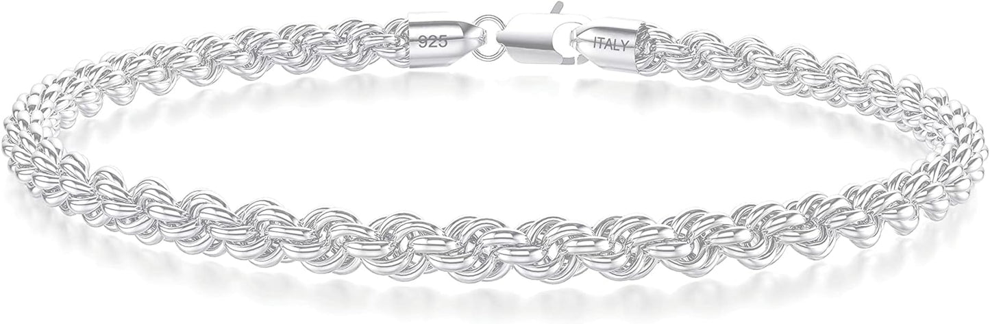 nometo 925 Sterling Silver Rope Chain Bracelet Box Chain Bracelet 2mm3mm5mm Silver/Gold Plated Bracelet for Men Women Silver Bracelet 6.5-9 Inches