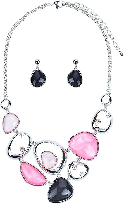 Women's Wedding Party Jewelry Enamel Leaf Rhinestone Cluster Flower Statement Necklace Dangle Earrings Set for Bridal Bridesmaids