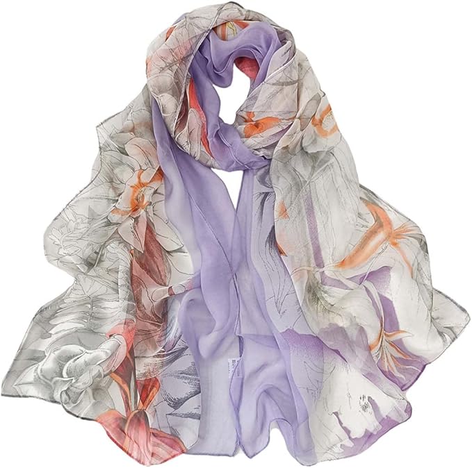 Pokeedioty Scarfs for Women Lightweight Fashion Scarves Elegant Floral Pattern Sheer Scarfs