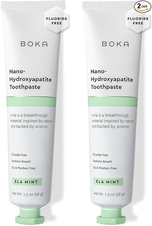 Boka Fluoride Free Toothpaste, Nano Hydroxyapatite Toothpaste, Appropriate for Sensitive Teeth - for Adult, Kids Oral Care - Ela Mint Flavor, 1.3 Fl Oz 2Pk US Manufactured