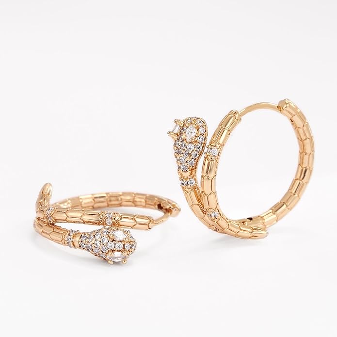 14K Gold Plated Cubic Zirconia Hoop Earrings,Three Row Diamon | Arrows | Double Row of Diamonds Huggie Earrings for Women
