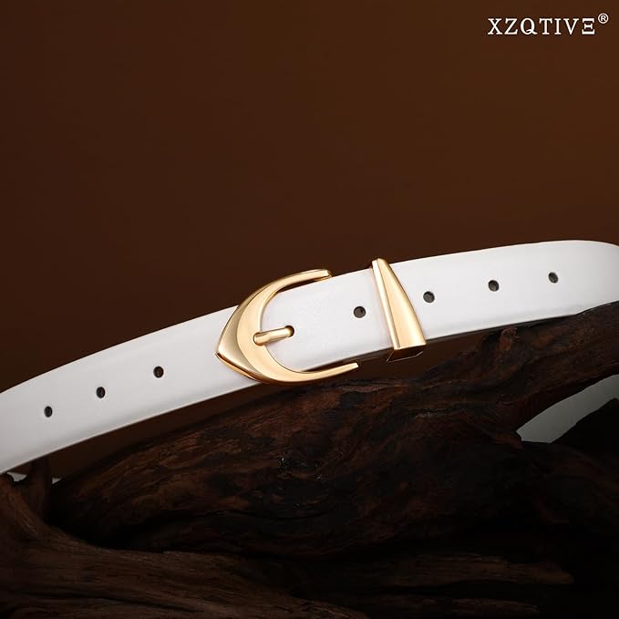 XZQTIVE Women's Leather Belts, Classic Minimalist Design For Jeans Pants Dresses, Black Belt With Gold Buckle