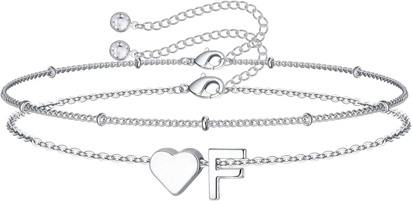 M MOOHAM Valentines Day Gifts for Kids Teen Girls -14K-Gold-Plated Heart Initial A-Z Bracelets for Women Girl Dainty Gold Bracelets Birthday Valentines Gifts for Women Her Teenage Girls Kid Teen Gift