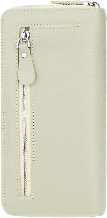 YALUXE Real Leather Zip Around Wallet RFID Blocking Wristlet Handbag Purse Clutch with Double Zipper Pockets