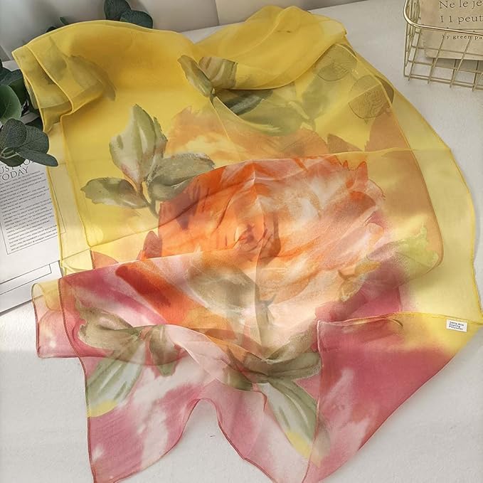 Pokeedioty Scarfs for Women Lightweight Fashion Scarves Elegant Floral Pattern Sheer Scarfs