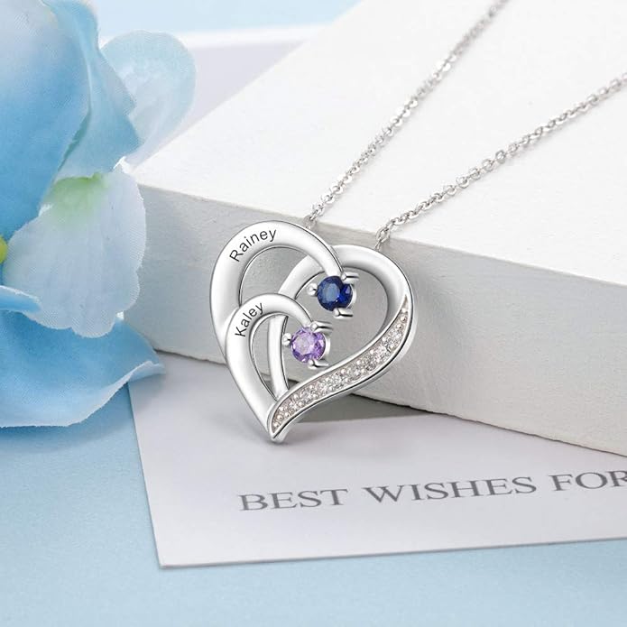 GLAMCARAT Personalized mothers necklace with birthstones names sterling silver jewelry for women customized engraved necklace