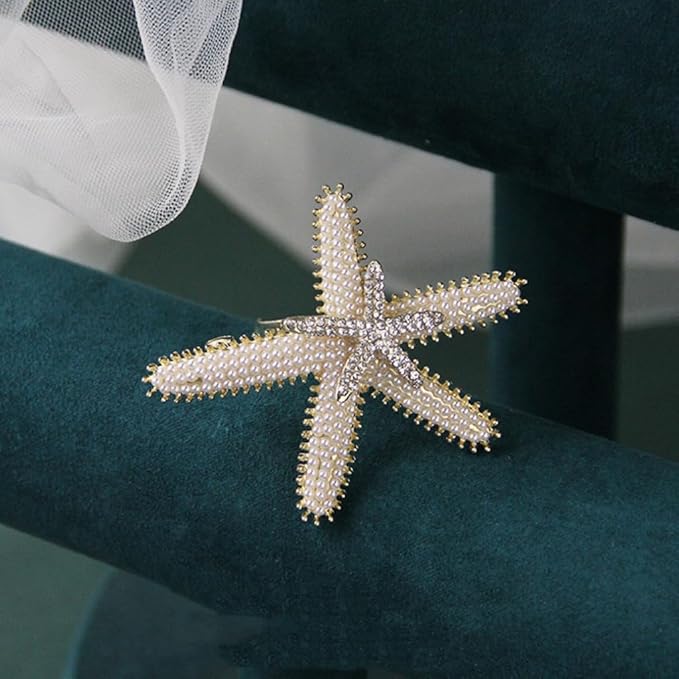 Pearl Starfish Hair Clip, Rhinestone Crystal Sea Star Hair Pins Alligator Barrettes Ponytail Holder Bride Beach Wedding Headpiece, Mermaid Costume Accessories for Women Girls(K)