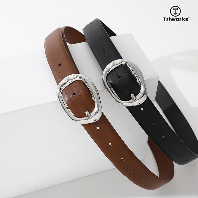 TRIWORKS 2 Pack Leather Belts for Women Fashion Waist Belt with Liquid Shapes Women Belt for Jeans Pants Dresses