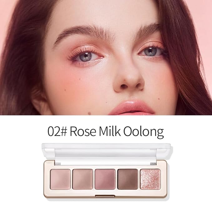 5 Colors Neutral Nude Matte & Shimmer Eyeshadow Palette,Rose Cocoa Brown Pink Neutral-Cool Mattes Glitter Eye shadow Contour Makeup Palette for Mature Women, Blue Green Eyes, Daily Natural Makeup.