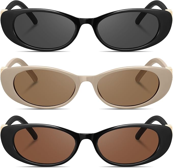 Retro Oval Cat Eye Sunglasses for Women Trendy Narrow Small Oval Sun Glasses 90s Vintage Shades