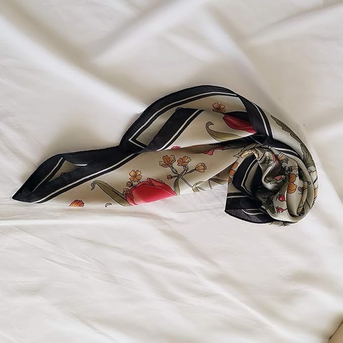FONYVE Silk Feeling Scarf Medium Square Satin Head Scarf for Women 27.5 × 27.5 inches