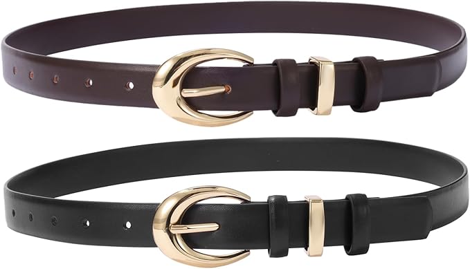 Women's Cow Leather Belt for Jeans Pants Fashion Ladies Skinny Dress Waist belt with Gold Buckle