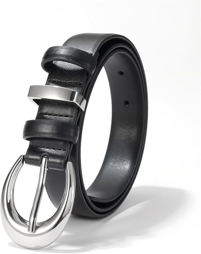 Women's Cow Leather Belt for Jeans Pants Fashion Ladies Skinny Dress Waist belt with Gold Buckle